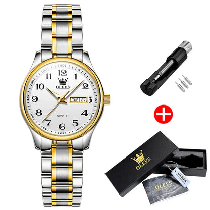 Women's Two Tone Stainless Steel Quartz Watch With Date BandsCo Straps