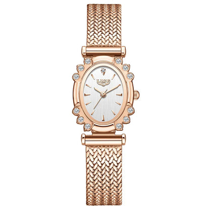 Women's Oval Quartz Watch Vintage Mesh Bracelet Blue Dial BandsCo Straps