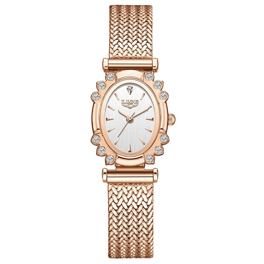 Women's Oval Quartz Watch Vintage Mesh Bracelet Blue Dial BandsCo Straps