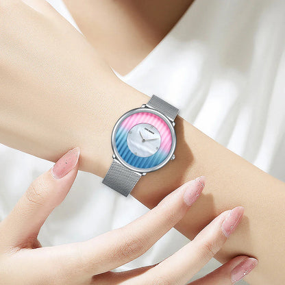 Women's Slim Mesh Band Watch Pink Blue Gradient Quartz BandsCo Straps