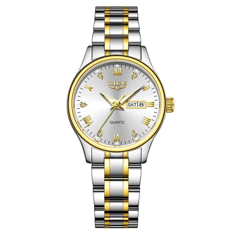 Women's Black Stainless Steel Diamond Dial Quartz Watch BandsCo Straps