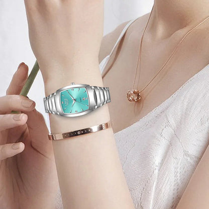 Women's Turquoise Dial Stainless Steel Rectangular Watch BandsCo Straps