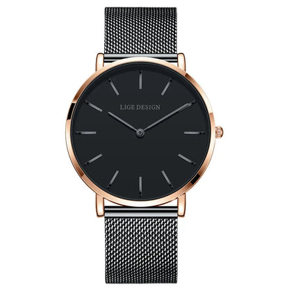 Women's Pink Dial Mesh Band Slim Stainless Steel Watch BandsCo Straps