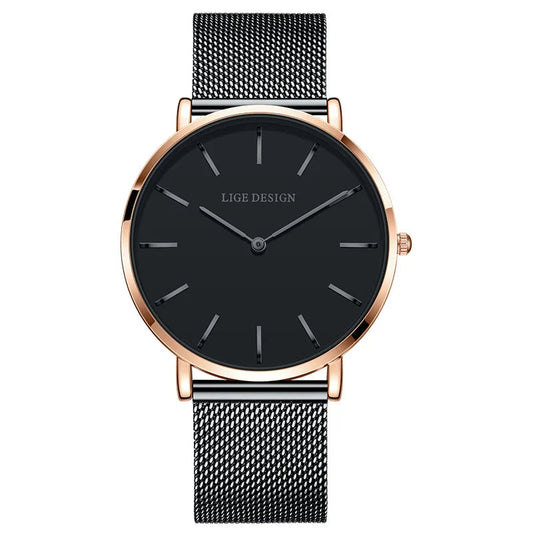 Women's Pink Dial Mesh Band Slim Stainless Steel Watch BandsCo Straps