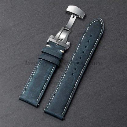 Amazfit Leather Watch Band Calfskin Strap with Butterfly Buckle Brown BandsCo Straps