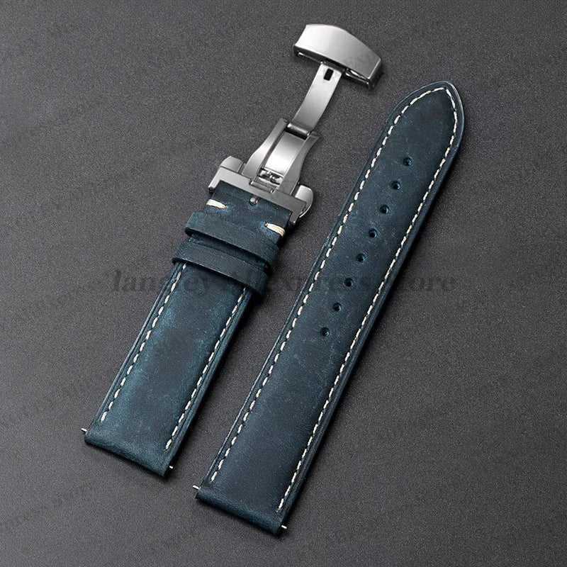 Polar Leather Watch Band For Smartwatch Genuine Calfskin Butterfly Clasp BandsCo Straps