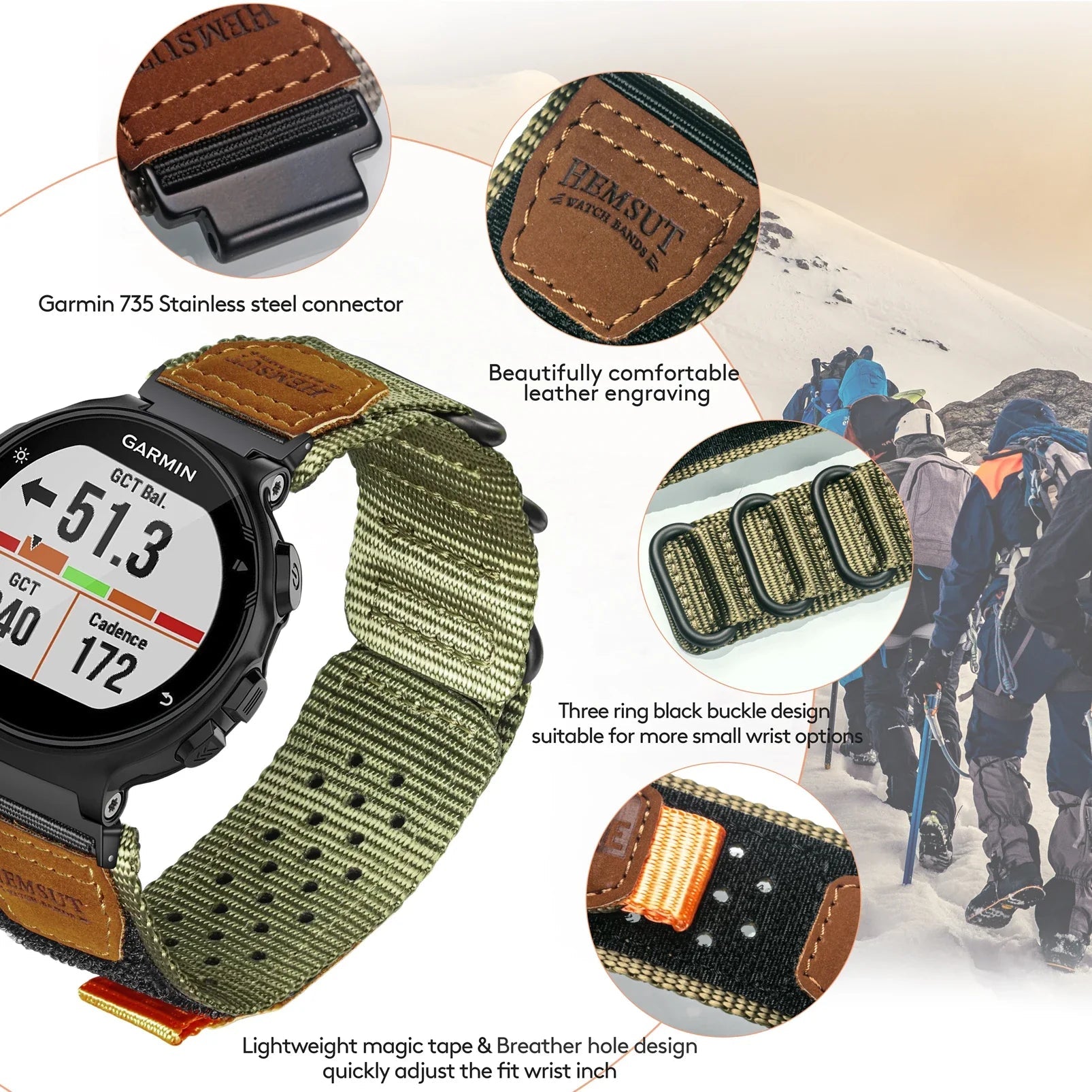 Garmin Rugged Nylon Watch Band Strap - Durable Design BandsCo Straps