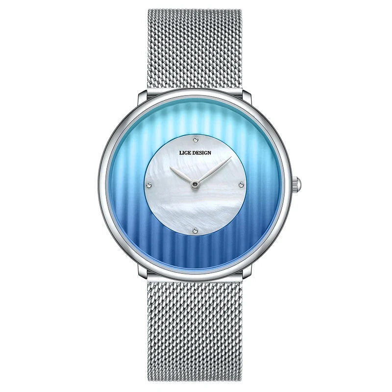 Women's Slim Mesh Band Watch Pink Blue Gradient Quartz BandsCo Straps