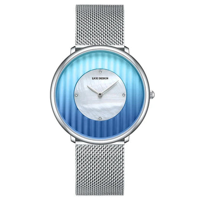 Women's Slim Mesh Band Watch Pink Blue Gradient Quartz BandsCo Straps