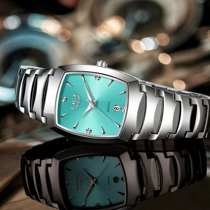 Women's Turquoise Dial Stainless Steel Rectangular Watch BandsCo Straps