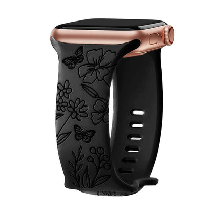 Apple Watch Silicone Strap - Floral Engraved, Soft and Waterproof BandsCo Straps
