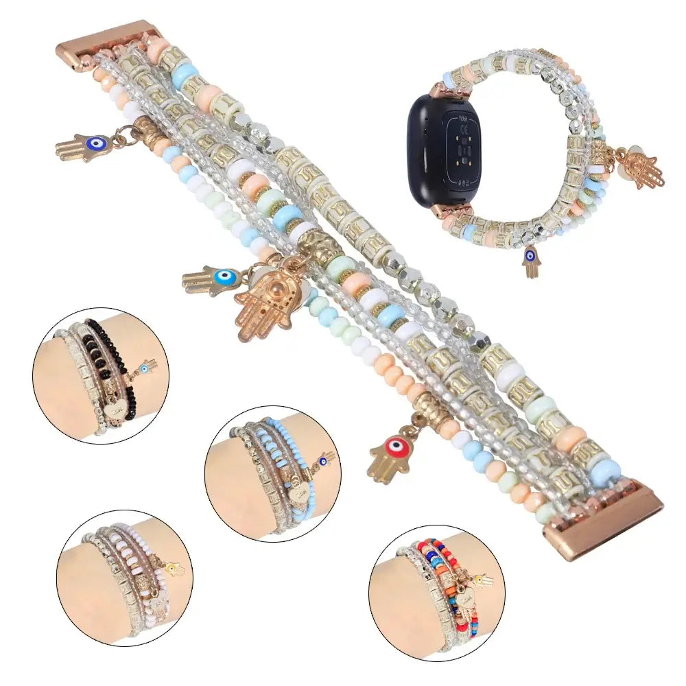 Fitbit Versa & Sense Beaded Elastic Band - Stylish Boho BandsCo Straps