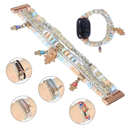 Fitbit Versa & Sense Beaded Elastic Band - Stylish Boho BandsCo Straps
