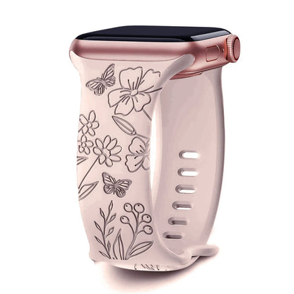Apple Watch Silicone Strap - Floral Engraved, Soft and Waterproof BandsCo Straps