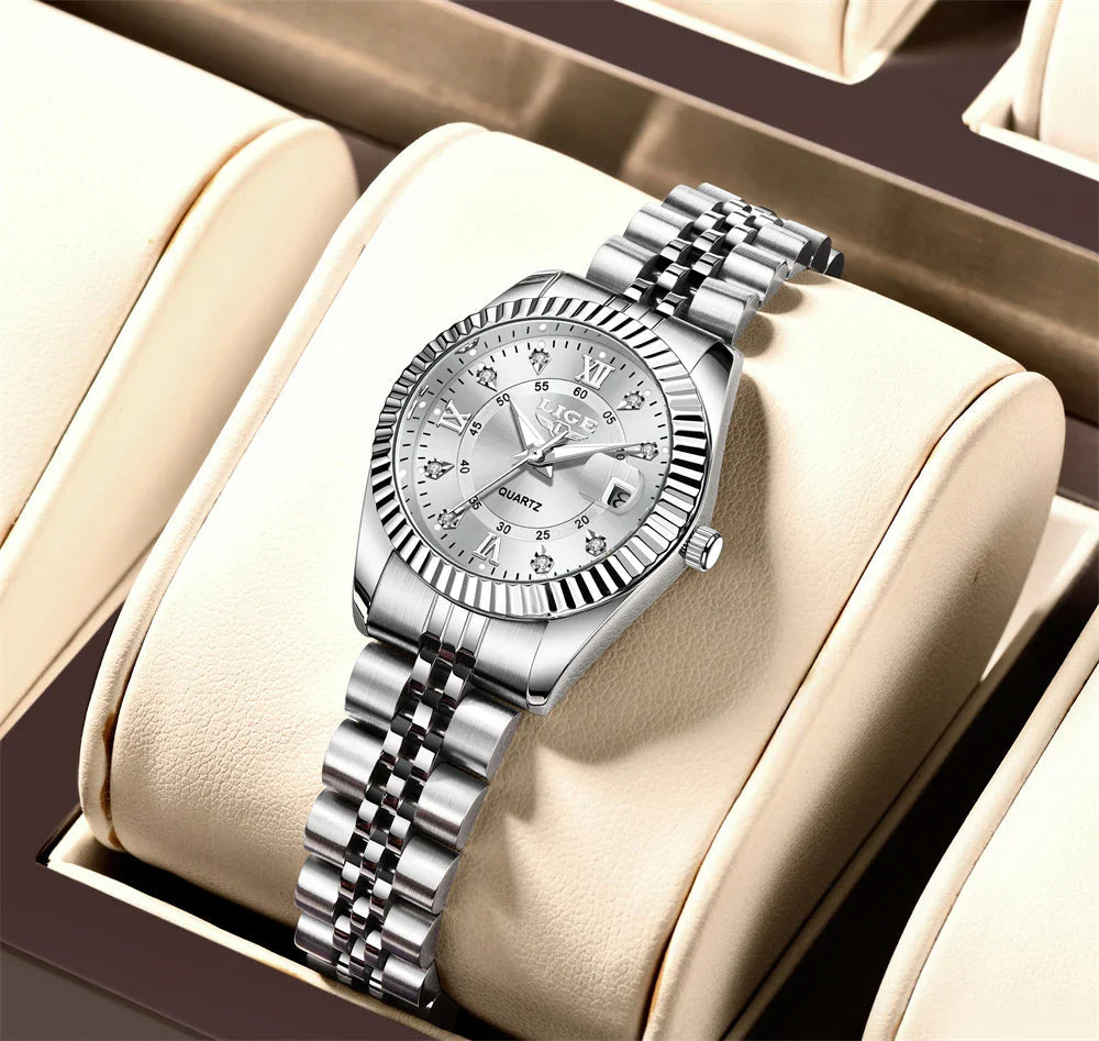 Women's Two Tone Stainless Steel Date Watch Elegant Quartz BandsCo Straps