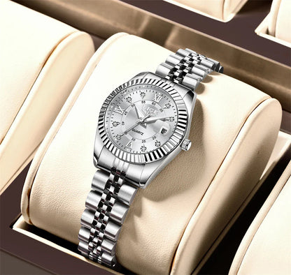 Women's Two Tone Stainless Steel Date Watch Elegant Quartz BandsCo Straps