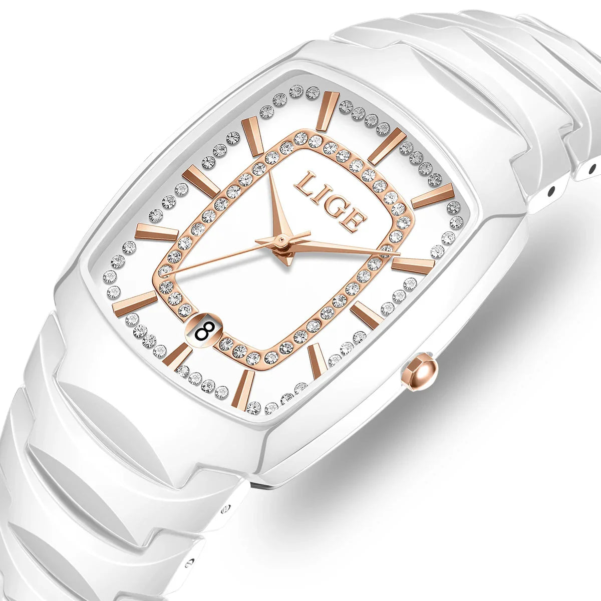 Women's White Ceramic Crystal Bracelet Watch Quartz Gift BandsCo Straps