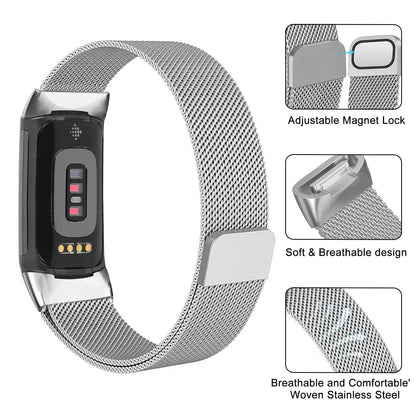 Fitbit Charge 5 6 Stainless Steel Magnetic Band - Stylish Durable BandsCo Straps
