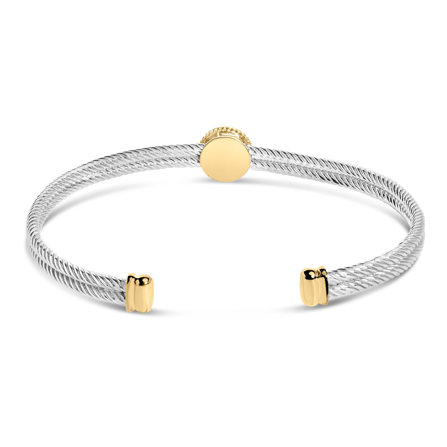 18K Yellow Gold Plated .925 Sterling Silver Diamond Accent  and Fleur Di Lis Medallion Bangle Bracelet (I-J Color, SI1-SI2 Clarity) - 7.25 Inches Bids.com