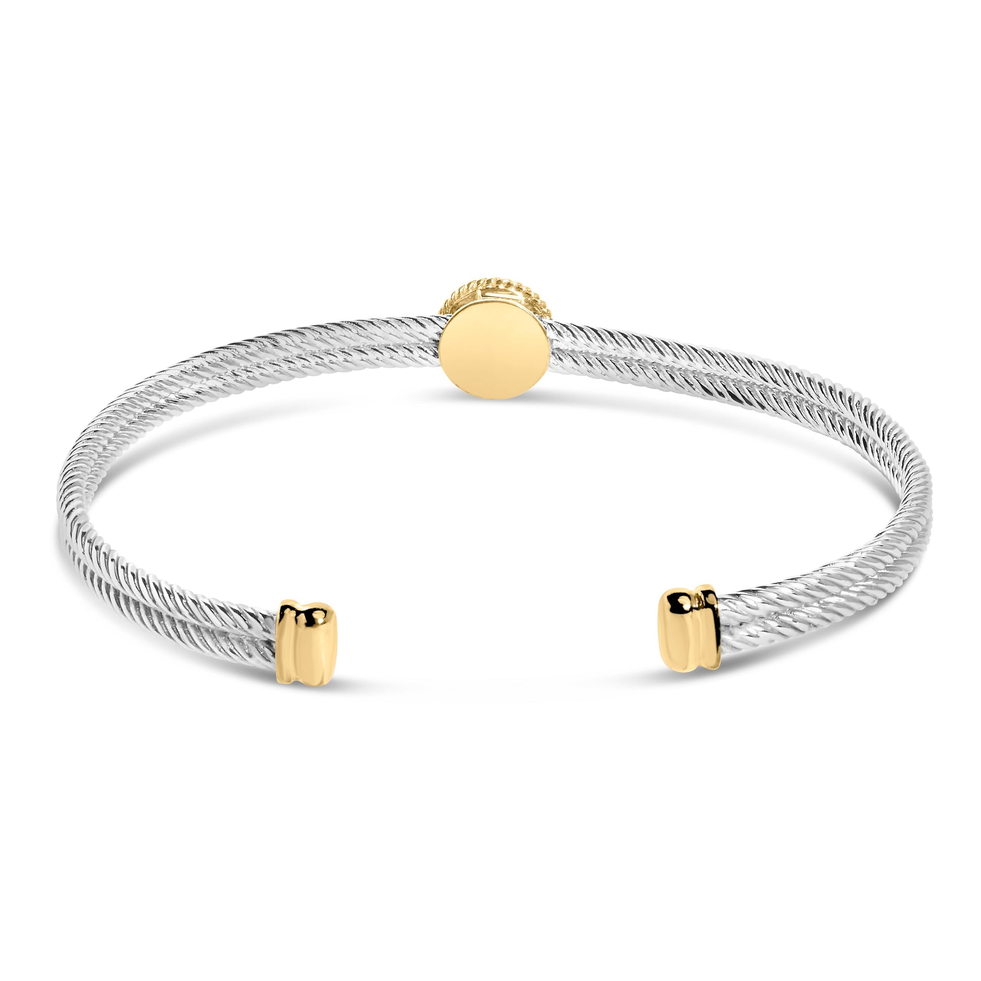 18K Yellow Gold Plated .925 Sterling Silver Diamond Accent  and Fleur Di Lis Medallion Bangle Bracelet (I-J Color, SI1-SI2 Clarity) - 7.25 Inches Bids.com