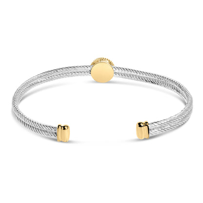 18K Yellow Gold Plated .925 Sterling Silver Diamond Accent  and Fleur Di Lis Medallion Bangle Bracelet (I-J Color, SI1-SI2 Clarity) - 7.25 Inches Bids.com