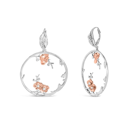 Rose Gold Plated .925 Sterling Silver 1/10 Cttw Diamond Floral Hoop Earrings (I-J Color, SI1-SI2 Clarity) Bids.com