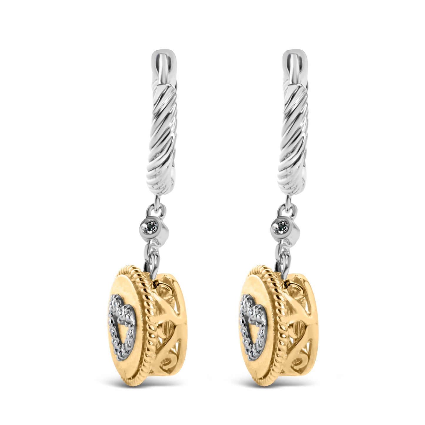 18K Yellow Gold Plated .925 Sterling Silver 1/8 Cttw Diamond Heart Medallion Drop and Dangle Earring (I-J Color, SI1-SI2 Clarity) Bids.com
