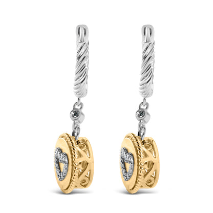 18K Yellow Gold Plated .925 Sterling Silver 1/8 Cttw Diamond Heart Medallion Drop and Dangle Earring (I-J Color, SI1-SI2 Clarity) Bids.com