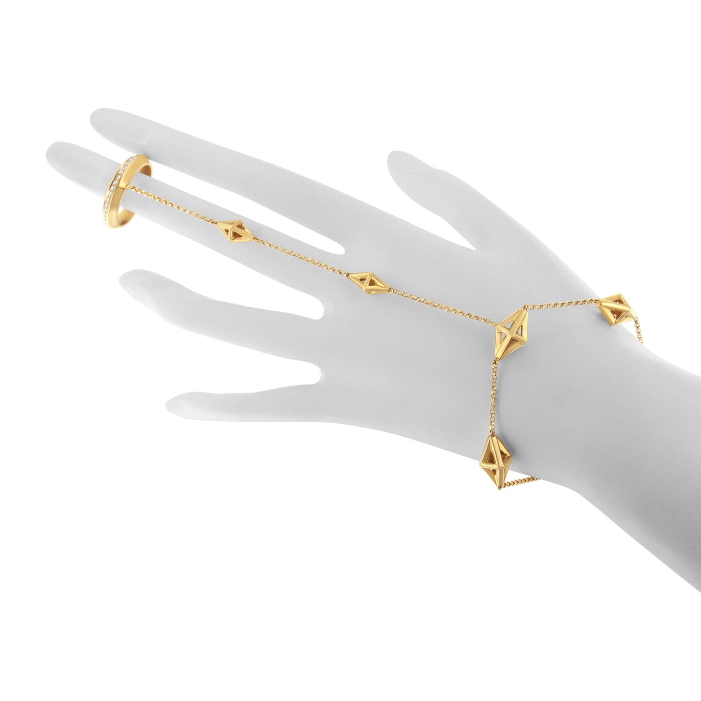 14K Yellow Gold 1/4 Cttw Diamond Ring and Bracelet Hand Chain (G-H Color, SI1-SI2 Clarity) - 7" Bids.com
