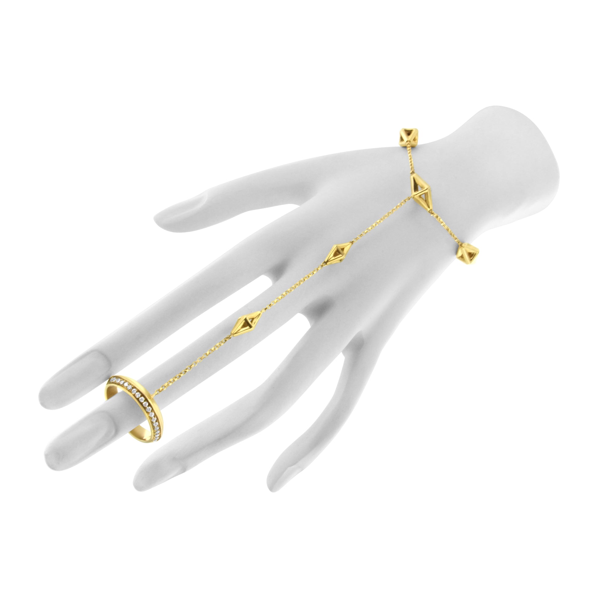 14K Yellow Gold 1/4 Cttw Diamond Ring and Bracelet Hand Chain (G-H Color, SI1-SI2 Clarity) - 7" Bids.com