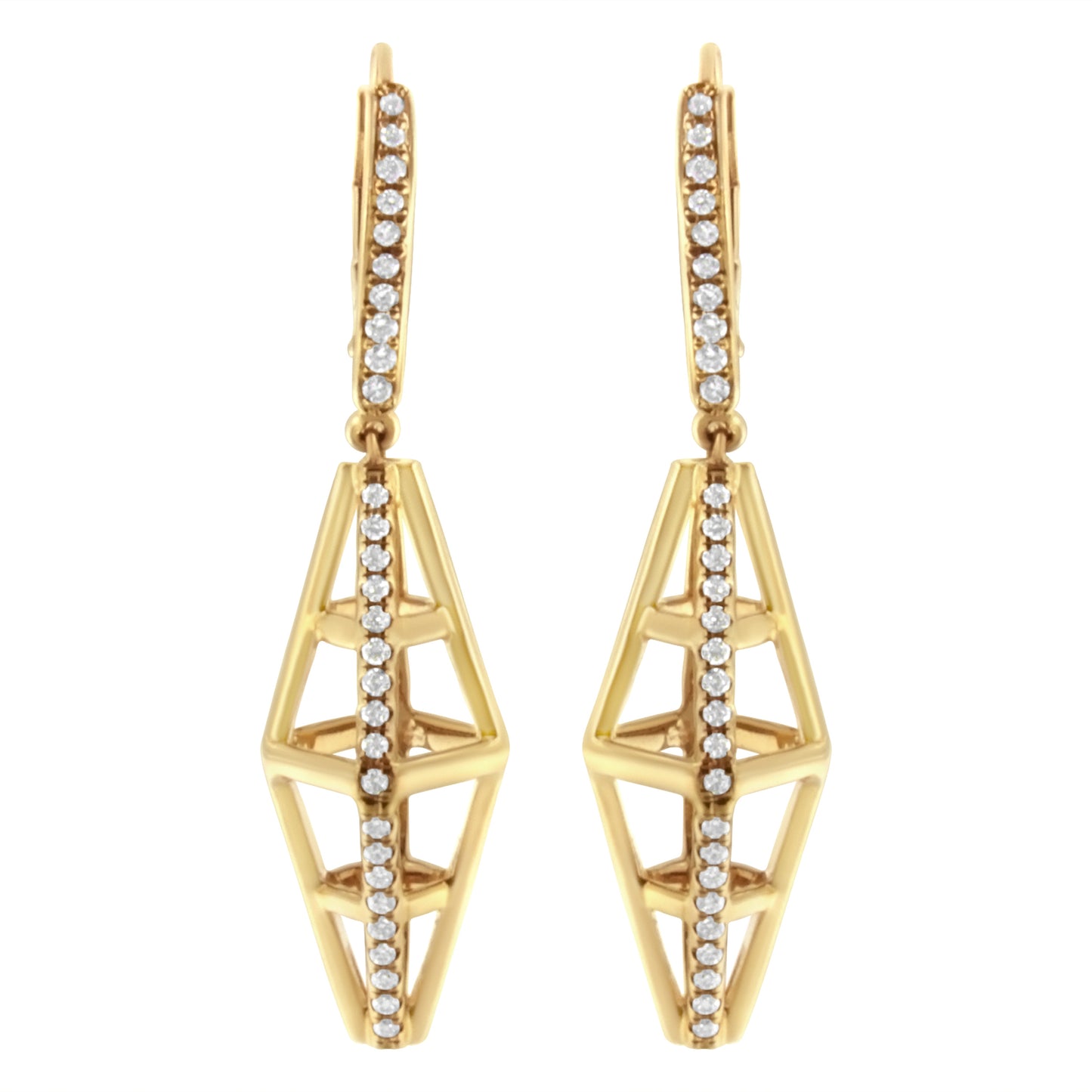 14K Yellow Gold 5/8 Cttw Diamond Geometrical Pillar Drop and Dangle Earrings (G-H Color, SI1-SI2 Clarity) Bids.com