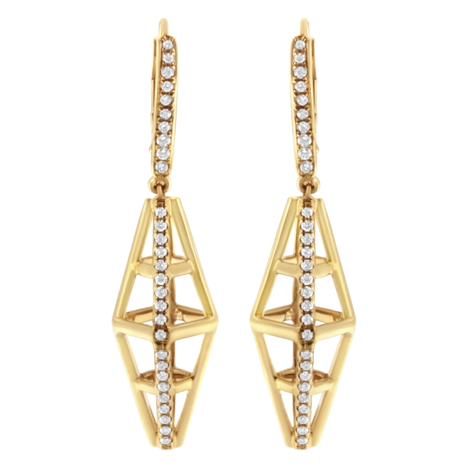 14K Yellow Gold 5/8 Cttw Diamond Geometrical Pillar Drop and Dangle Earrings (G-H Color, SI1-SI2 Clarity) Bids.com