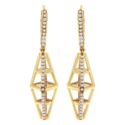 14K Yellow Gold 5/8 Cttw Diamond Geometrical Pillar Drop and Dangle Earrings (G-H Color, SI1-SI2 Clarity) Bids.com