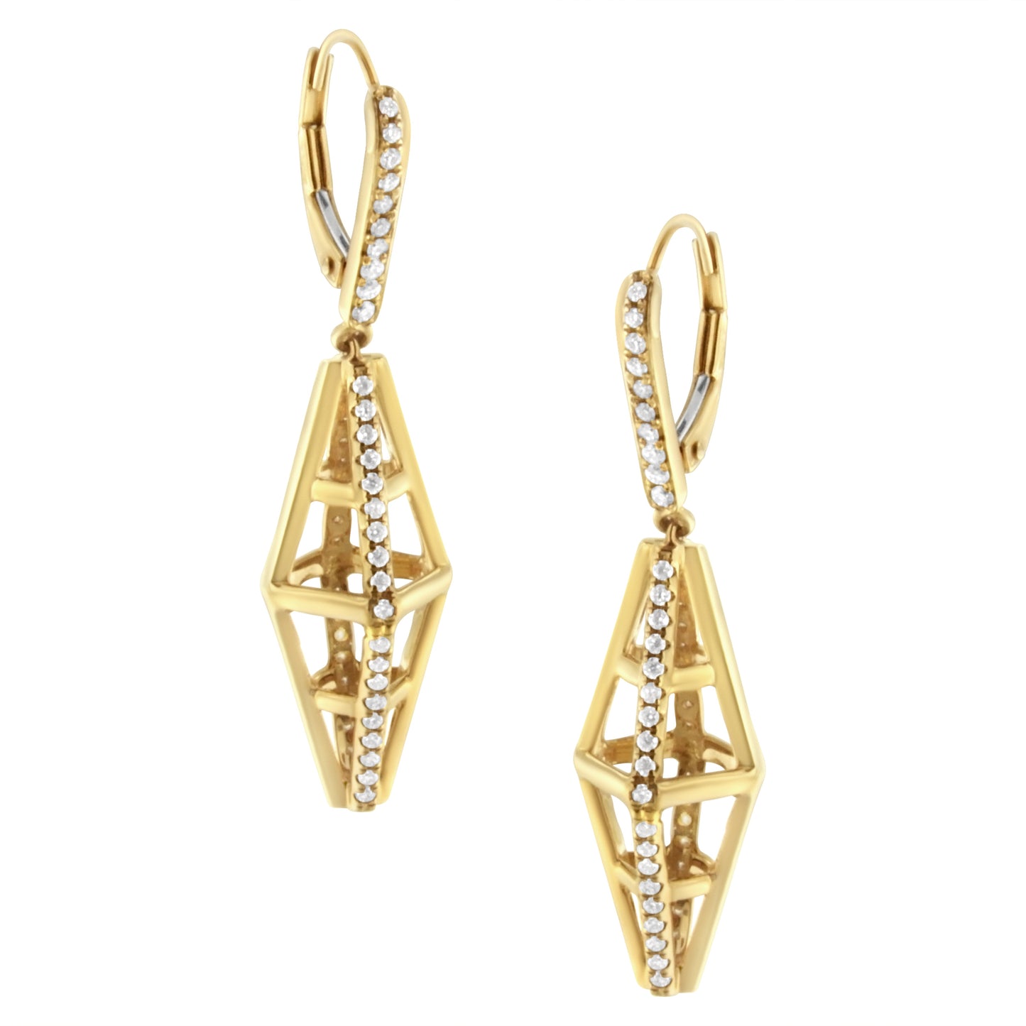 14K Yellow Gold 5/8 Cttw Diamond Geometrical Pillar Drop and Dangle Earrings (G-H Color, SI1-SI2 Clarity) Bids.com