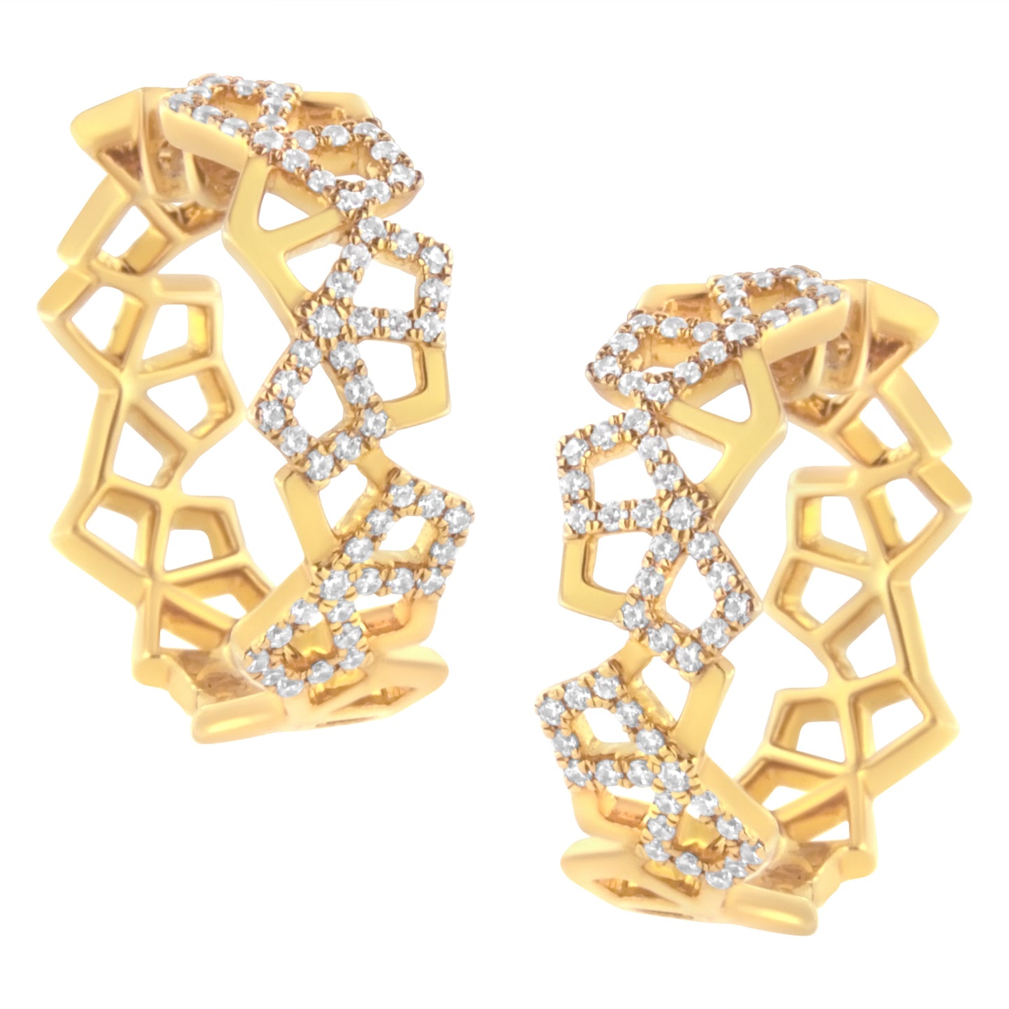 14K Yellow Gold 3/4 Cttw Diamond Honeycomb Hoop Earrings (G-H Color, SI1-SI2 Clarity) - 24MM Bids.com