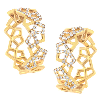 14K Yellow Gold 3/4 Cttw Diamond Honeycomb Hoop Earrings (G-H Color, SI1-SI2 Clarity) - 24MM Bids.com