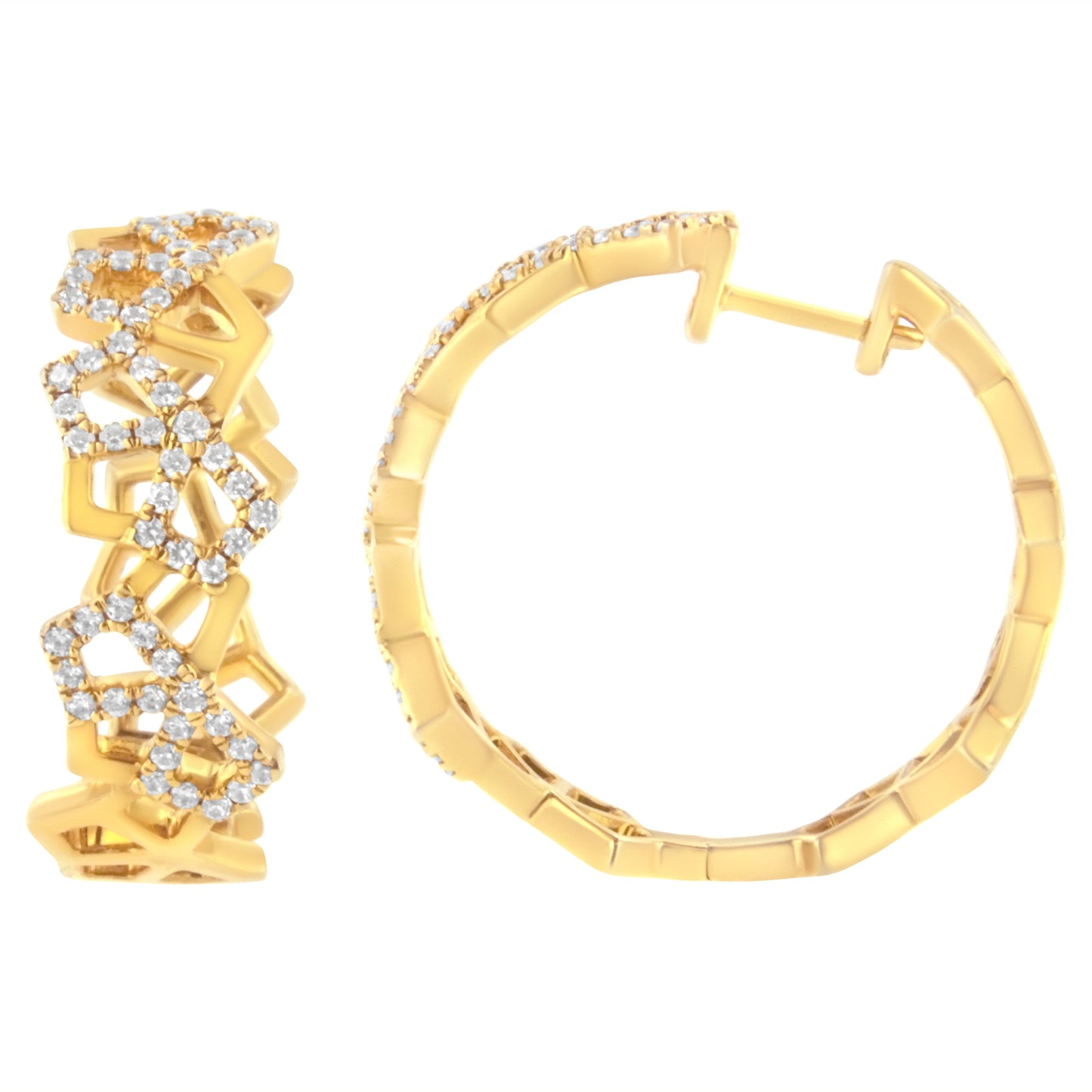 14K Yellow Gold 3/4 Cttw Diamond Honeycomb Hoop Earrings (G-H Color, SI1-SI2 Clarity) - 24MM Bids.com