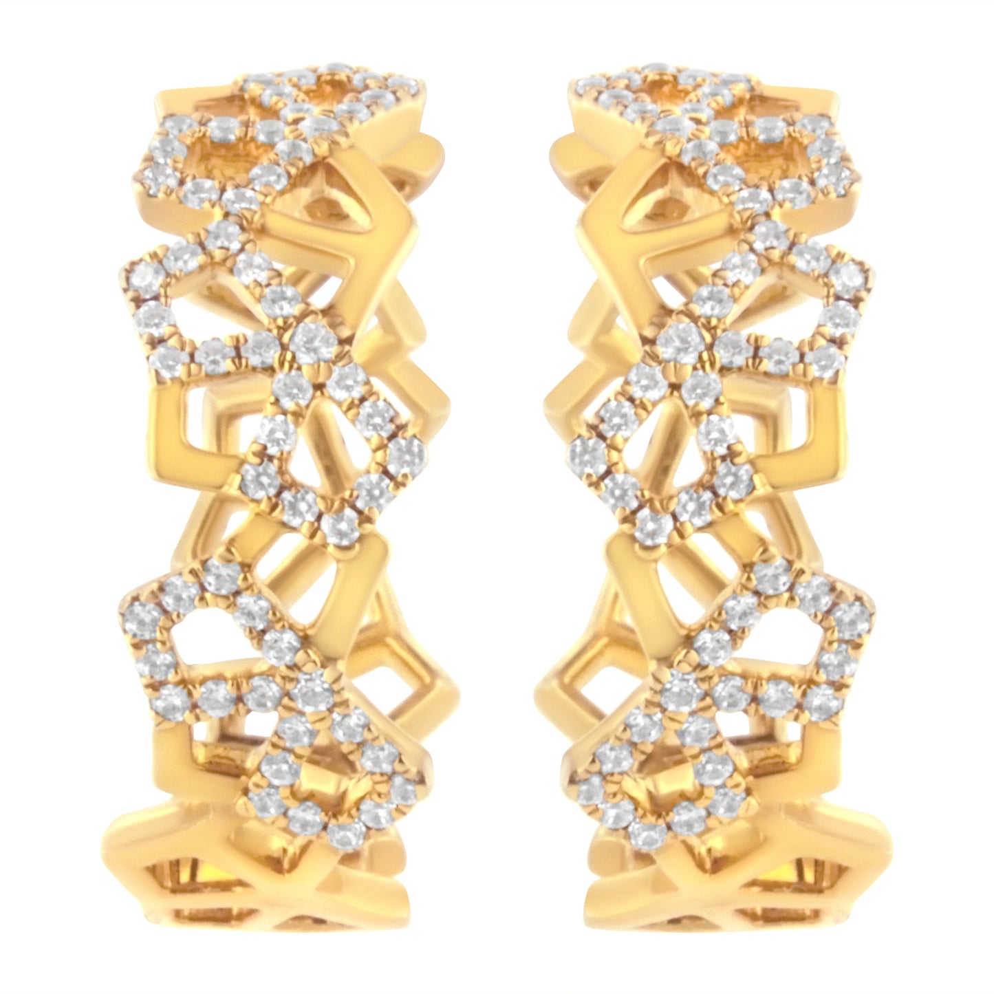 14K Yellow Gold 3/4 Cttw Diamond Honeycomb Hoop Earrings (G-H Color, SI1-SI2 Clarity) - 24MM Bids.com