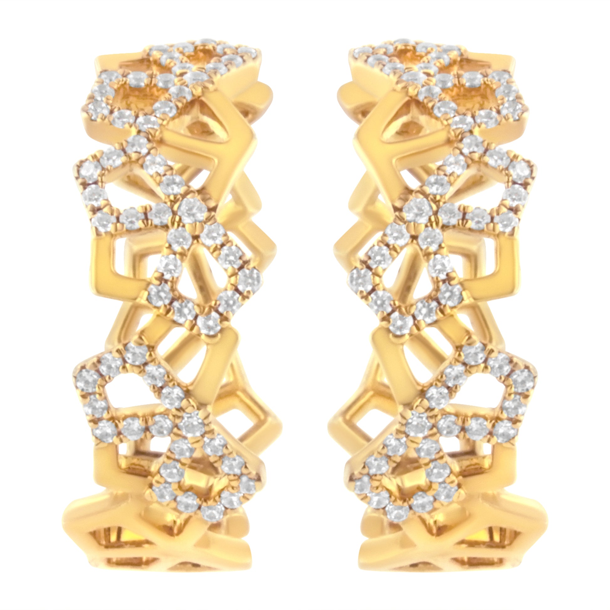 14K Yellow Gold 3/4 Cttw Diamond Honeycomb Hoop Earrings (G-H Color, SI1-SI2 Clarity) - 24MM Bids.com