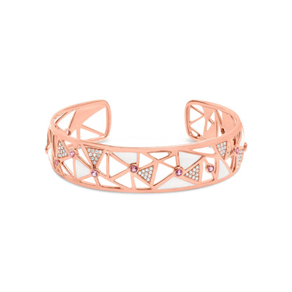 14K Rose Gold 5/8 Cttw Diamond with Pink Tourmaline Open Cuff Bangle with White Enamel (G-H Color, SI1-SI2 Clarity) - 7" Bids.com