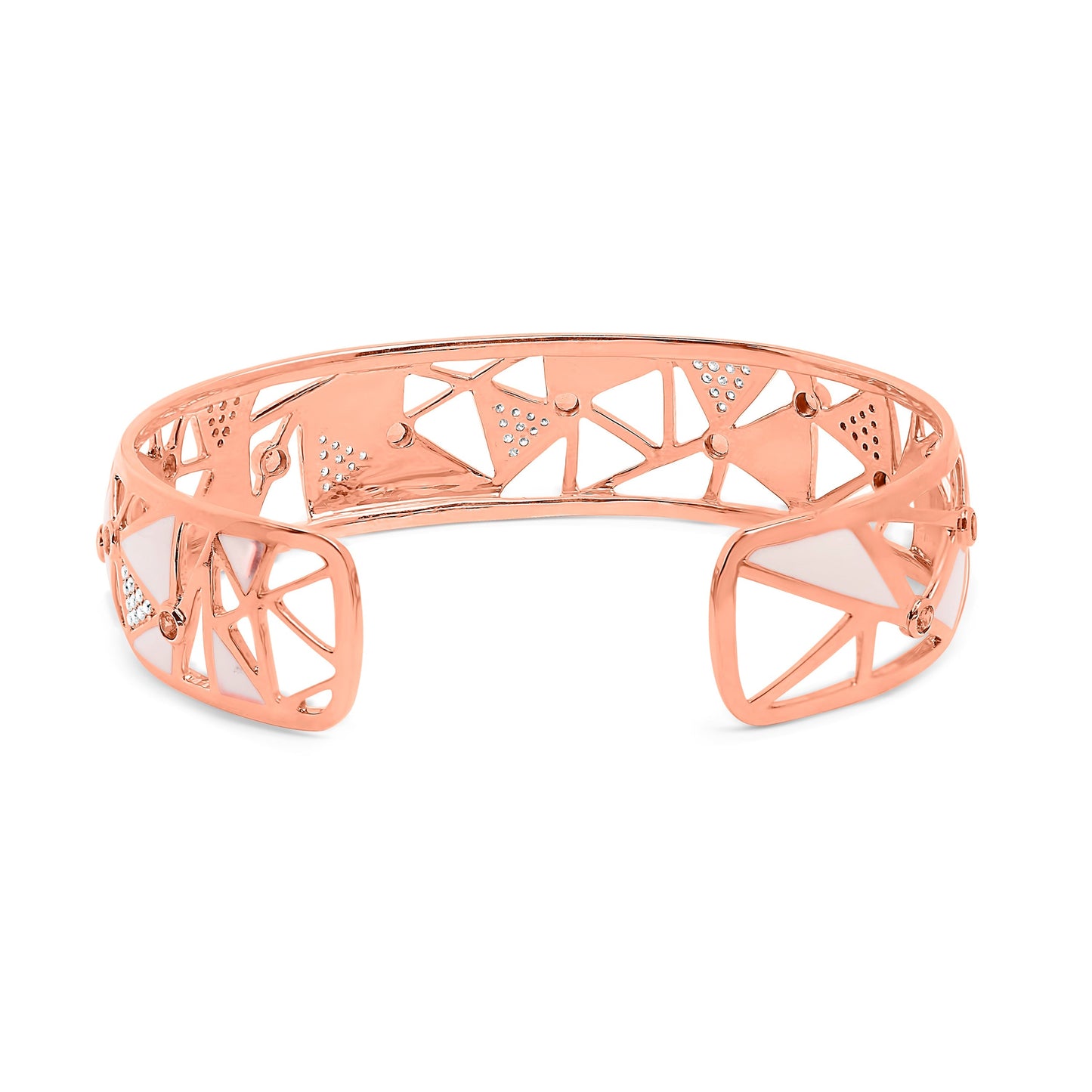 14K Rose Gold 5/8 Cttw Diamond with Pink Tourmaline Open Cuff Bangle with White Enamel (G-H Color, SI1-SI2 Clarity) - 7" Bids.com