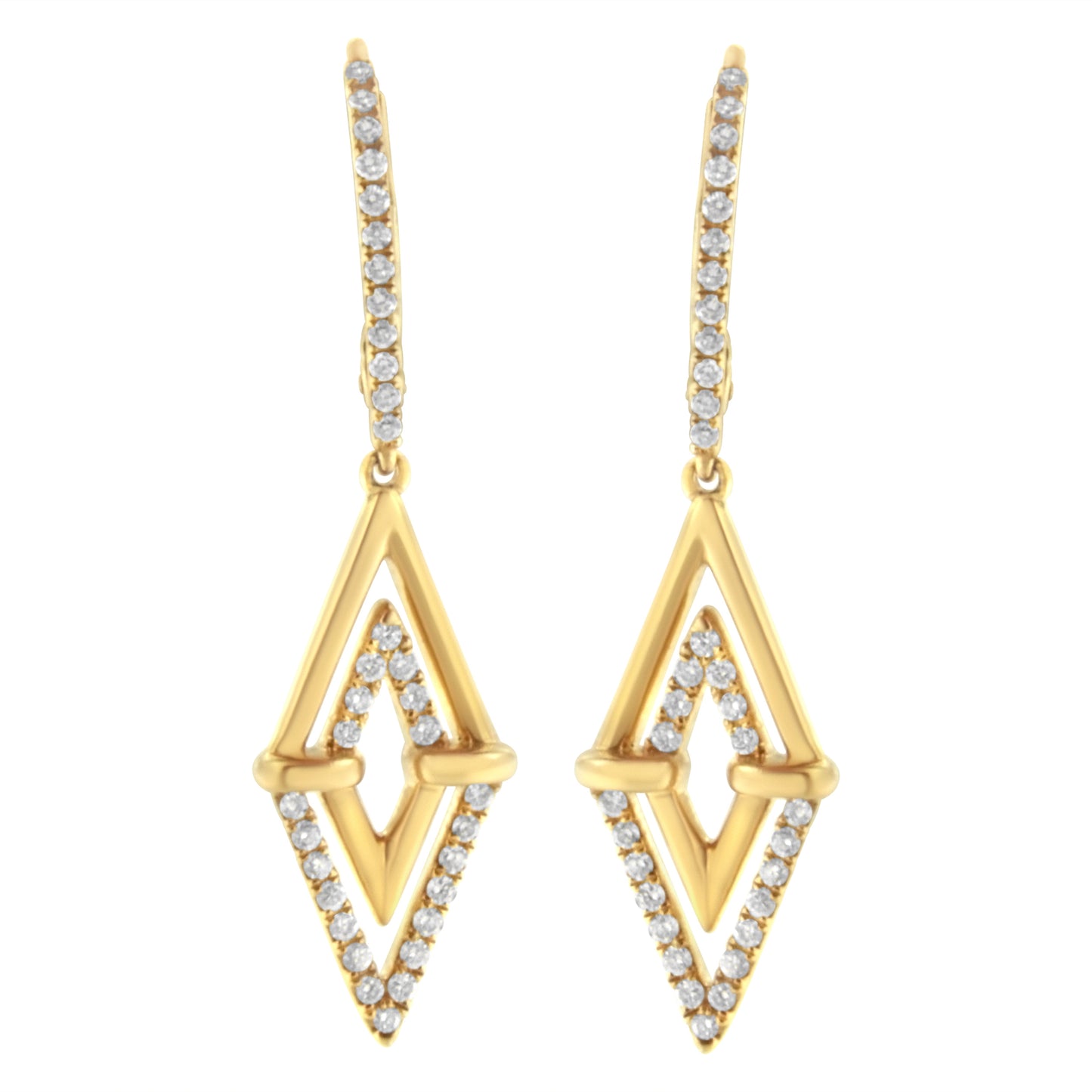 14K Yellow Gold 3/8 Cttw Double Triangle Drop and Dangle Diamond Earrings (G-H Color, SI1-SI2 Clarity) Bids.com