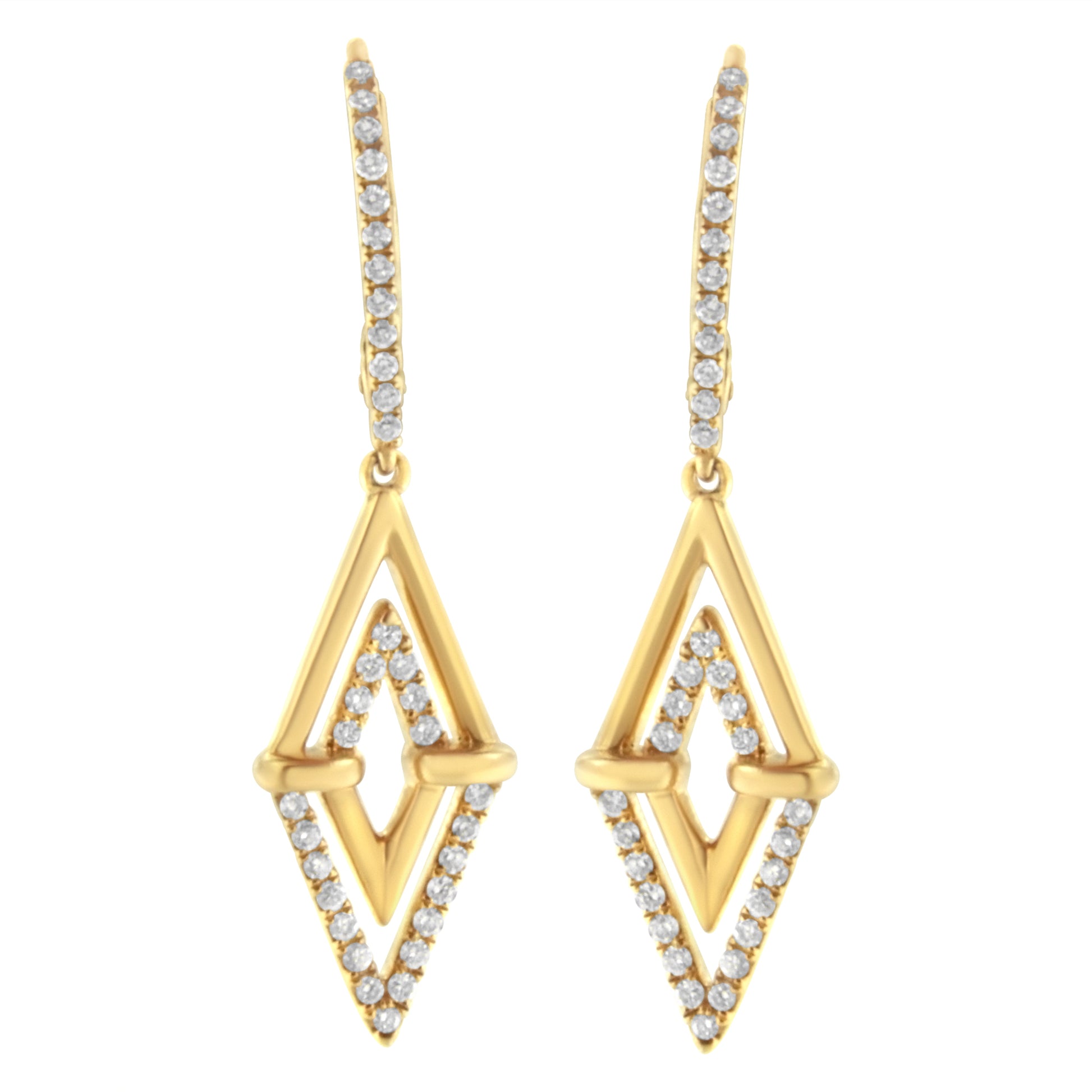 14K Yellow Gold 3/8 Cttw Double Triangle Drop and Dangle Diamond Earrings (G-H Color, SI1-SI2 Clarity) Bids.com