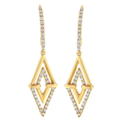 14K Yellow Gold 3/8 Cttw Double Triangle Drop and Dangle Diamond Earrings (G-H Color, SI1-SI2 Clarity) Bids.com