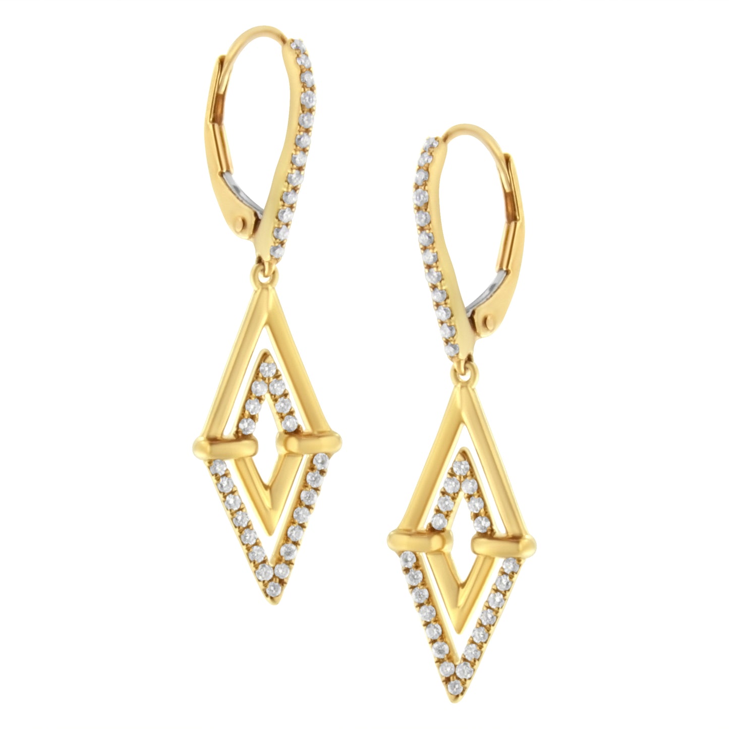 14K Yellow Gold 3/8 Cttw Double Triangle Drop and Dangle Diamond Earrings (G-H Color, SI1-SI2 Clarity) Bids.com