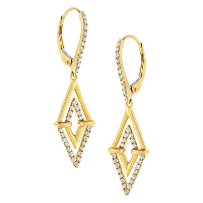 14K Yellow Gold 3/8 Cttw Double Triangle Drop and Dangle Diamond Earrings (G-H Color, SI1-SI2 Clarity) Bids.com