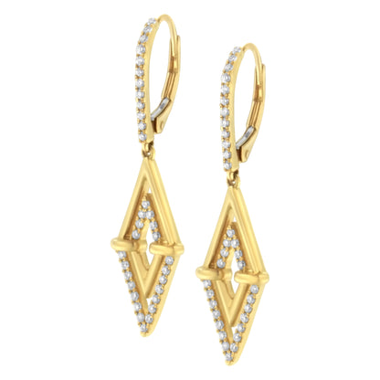 14K Yellow Gold 3/8 Cttw Double Triangle Drop and Dangle Diamond Earrings (G-H Color, SI1-SI2 Clarity) Bids.com