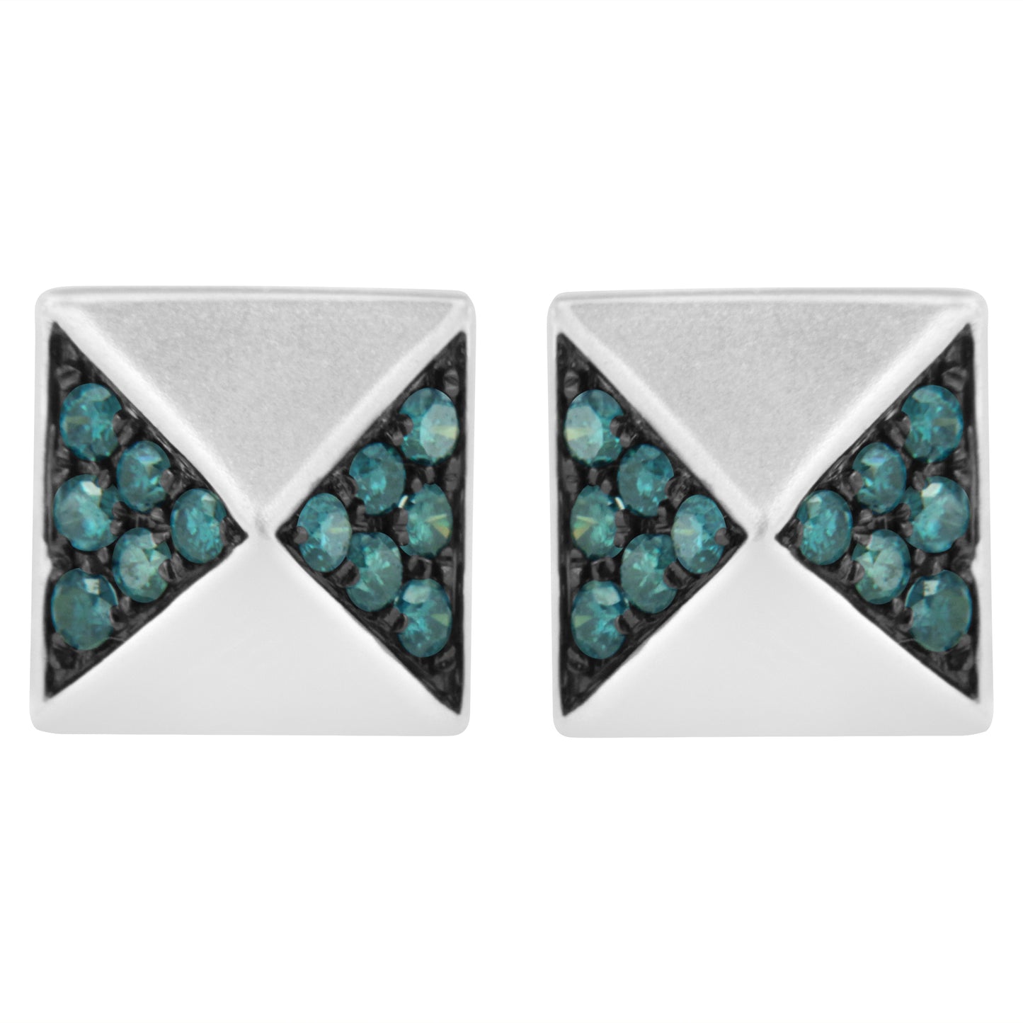 14K White Gold 1/4 Cttw Treated Blue Diamond Pyramid Stud Earring (Blue Color, SI1-SI2 Clarity) Bids.com