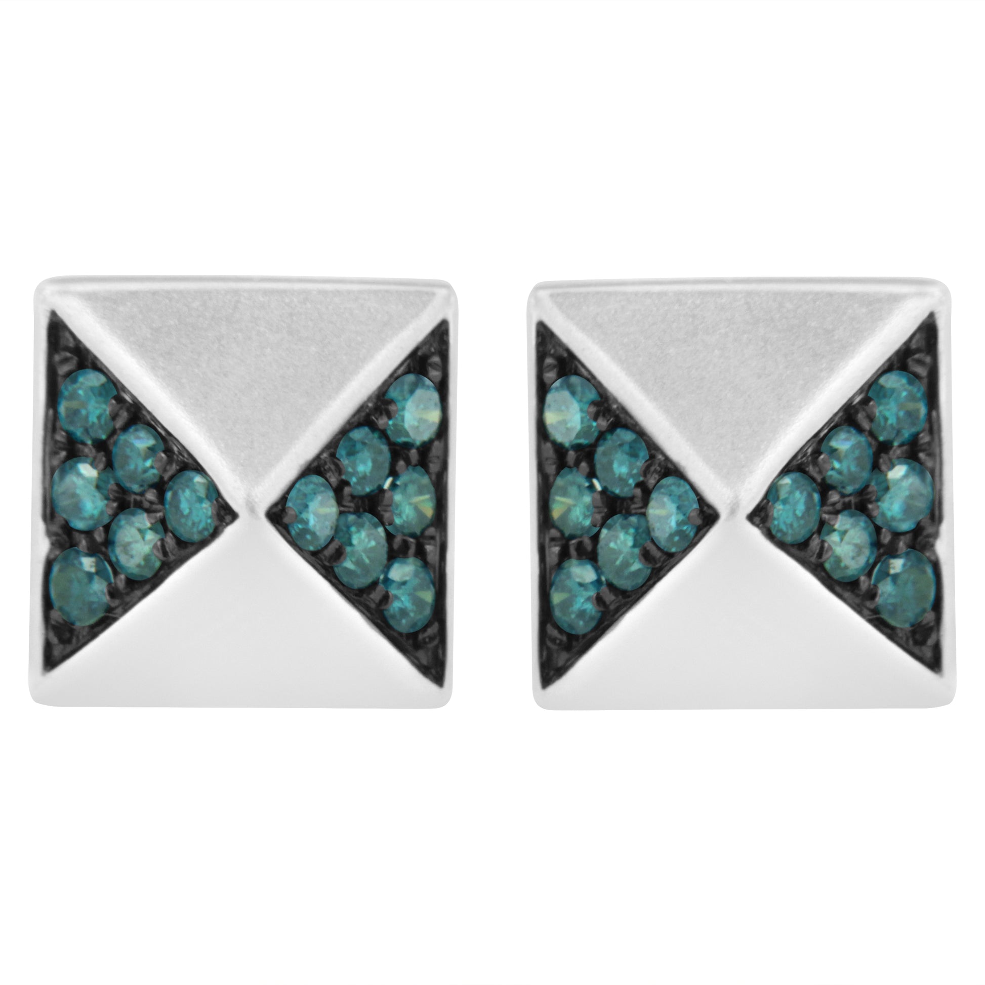 14K White Gold 1/4 Cttw Treated Blue Diamond Pyramid Stud Earring (Blue Color, SI1-SI2 Clarity) Bids.com