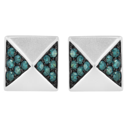 14K White Gold 1/4 Cttw Treated Blue Diamond Pyramid Stud Earring (Blue Color, SI1-SI2 Clarity) Bids.com